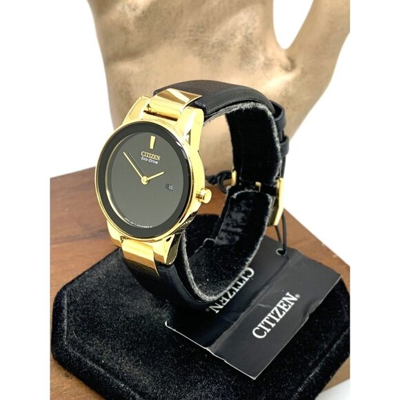 Citizen Women's Watch Eco-Drive Axiom GA1052-04E Gold Tone Case Black Dial 30mm - Picture 2 of 13